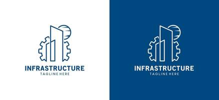 infrastruttura logo design con Ingranaggio vettore illustrazione e minimalista edificio