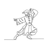 uno continuo linea disegno di un' kungfu maestro vettore illustrazione. un' kungfu maestro illustrazione semplice lineare stile concetto vettore. Cinese kungfu maestro design vettore per il tuo attività commerciale promozione.