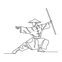uno continuo linea disegno di un' kungfu maestro vettore illustrazione. un' kungfu maestro illustrazione semplice lineare stile concetto vettore. Cinese kungfu maestro design vettore per il tuo attività commerciale promozione.