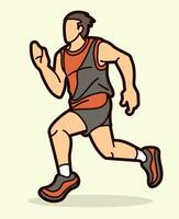un' uomo inizio in esecuzione azione maratona corridore cartone animato sport vettore