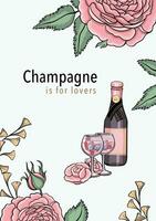 carta rosa Champagne ogni giorno romantico sera vettore