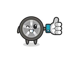 simpatica ruota dell'auto con il simbolo del pollice in alto sui social media vettore