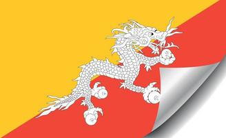 bandiera del bhutan con angolo arricciato vettore