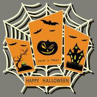 illustrazione su tema etichetta per celebrazione vacanza Halloween con arancia zucche vettore