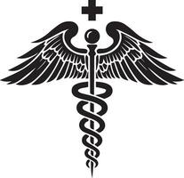 caduceo Salute simbolo di asclepio bacchetta magica icona nero colore, silhouette, vettore, illustrazione 6 vettore
