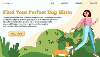 modello di banner illustrazione vettoriale per il servizio di dog sitter