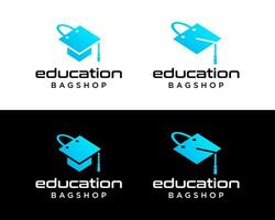 accademico cappello Università formazione scolastica negozio di borse in linea e-commerce logo design. vettore