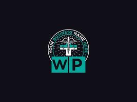 medico wp logo arte, iniziale wp pw clinico logo lettera design vettore