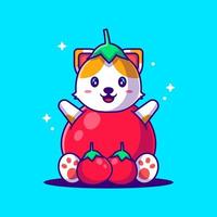 simpatico cartone animato illustrazioni vettoriali gatto con costume da pomodoro