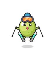 personaggio mascotte oliva come giocatore di sci vettore