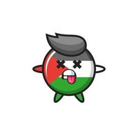 personaggio del simpatico distintivo della bandiera della Palestina con posa morta vettore