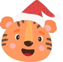 tigre con cappello di babbo natale vettore