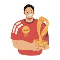 calcio Giocatori celebrare vittoria con trofei vettore cartone animato illustrazione