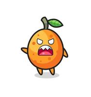 simpatico cartone animato kumquat in una posa molto arrabbiata vettore