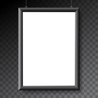 Modello di mockup di poster con montatura in metallo nero su sfondo trasparente vettore