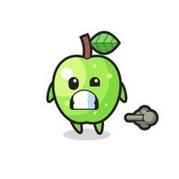l'illustrazione del cartone animato della mela verde che fa scoreggia vettore