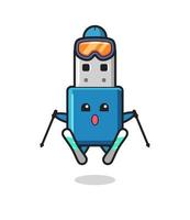 personaggio mascotte usb flash drive come giocatore di sci vettore