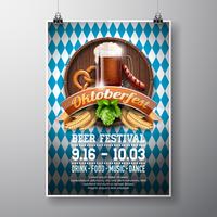 Illustrazione di vettore del manifesto di Oktoberfest con birra scura fresca