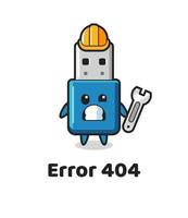 errore 404 con la simpatica mascotte USB dell'unità flash vettore