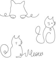 impostato di gatti nel uno linea arte stile. silhouette di gatto per Stampa, portachiavi, maglietta. vettore illustrazione