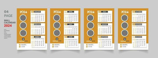 2024 parete calendario modello design 2024 calendario singolo pagina, uno pagina, 4 pagina vettore