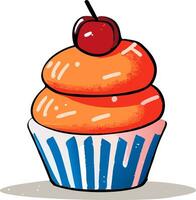 un' cartone animato Cupcake con un' ciliegia su superiore vettore