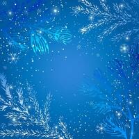 inverno sfondo con rami di abete rosso e pino alberi, fiocchi di neve. modello per il design di Natale e nuovo anni Congratulazioni, un' festivo coperchio, carte, manifesto. vettore
