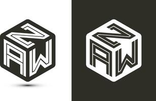 zaw lettera logo design con illustratore cubo logo, vettore logo moderno alfabeto font sovrapposizione stile.