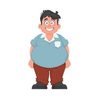 Grasso uomo in posa e sorridente. sovrappeso tipo è carino, corpo positività tema. cartone animato stile vettore