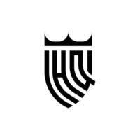 hq corona scudo iniziale lusso e reale logo concetto vettore