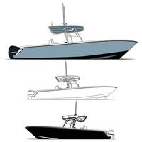 lato Visualizza linea disegno di mare pesca barca nero e bianca arte trattamento. vettore
