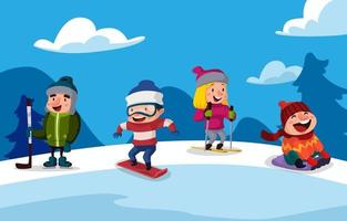 personaggi dei cartoni animati di sport invernali vettore