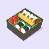 carino bento. giapponese pranzo scatola. divertente cartone animato cibo. isometrico colorato vettore illustrazione.