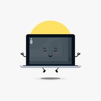 illustrazione del simpatico personaggio del laptop che medita vettore