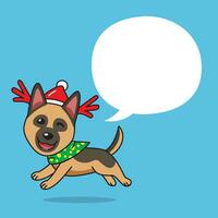 cartone animato Tedesco pastore cane con Natale costume e discorso bolla vettore