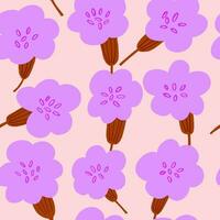 vettore senza soluzione di continuità modello con semplice viola fiori su beige sfondo. semplice scarabocchio fiori, primavera fioritura modello design