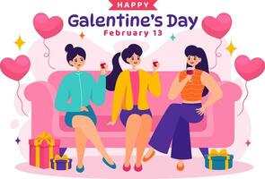 contento di galentino giorno vettore illustrazione su febbraio 13 ° con festeggiare donne amicizia per loro la libertà nel piatto cartone animato sfondo design