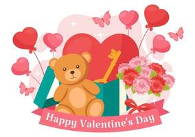 contento San Valentino giorno vettore illustrazione su febbraio 14 con cuore o amore per coppia affetto nel piatto San Valentino vacanza cartone animato rosa sfondo