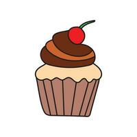 bambini disegno cartone animato vettore illustrazione cioccolato Cupcake con ciliegia su superiore icona isolato su bianca sfondo