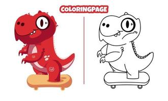 dinosauri skateboarding con pagine da colorare vettore