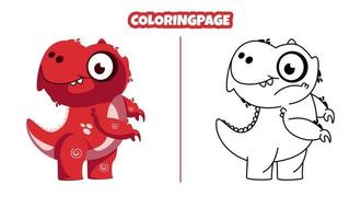 simpatico dinosauro rosso con pagine da colorare vettore