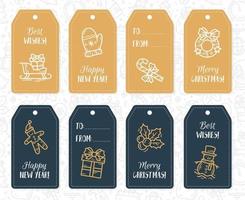 etichette e cartellini di carta regalo di capodanno e natale con icone vettoriali