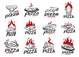 Pizza fetta icone, italiano pizzeria e ristorante vettore
