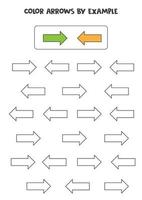 frecce colorate secondo l'esempio. gioco di matematica per bambini. vettore