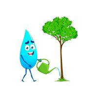 cartone animato contento acqua far cadere personaggio irrigazione albero vettore