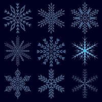 set di semplici fiocchi di neve geometrici, per la decorazione festiva in inverno vettore