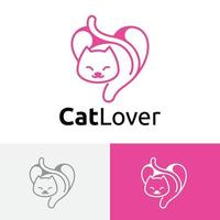 simpatico gattino amante dei gatti a forma di cuore logo animale astratto vettore