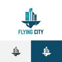 città volante galleggiante cielo alto grattacielo realty logo vettore