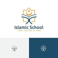 falce di luna stella scuola islamica corano lettura logo di apprendimento vettore