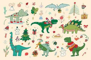 Natale dinosauri vettore illustrazioni impostare.